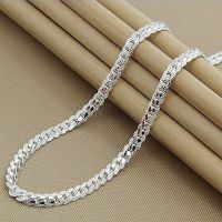 RF studio Women and Men Width 5MM Full Sideways Silver Necklace 925 Sterling Silver  Link Chain Necklace Jewelry