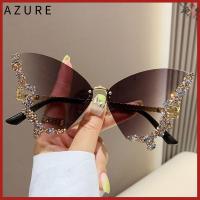 AZURE หรูหราสุดหรู แว่นตา Y2K ขนาดใหญ่สุดไซต์ แว่นกันแดดสีม่วงสำหรับผู้หญิง แว่นกันแดด Bling เฉดสีของผู้หญิง แว่นตากันแดดรูปผีเสื้อ