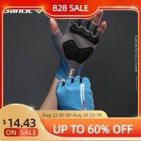 （AT） Santic ถุงมือขี่จักรยานผู้ชายผู้หญิง Fingerless ถุงมือ Half Finger Breathable Non Slip Sweat ProofGym GlovesGlove