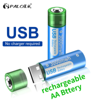 PALO หัว USB แบบชาร์จแบตเตอรี่ 1.5V AA3000mwh แบตเตอรี่ลิเธียมไม่มีที่ชาร์จ