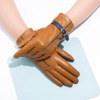 Leather Gloves Woman Winter Thermal Gloves Ladies Sheepskin Outdoor Warm Gloves Multicoloured Gloves Cycling Party