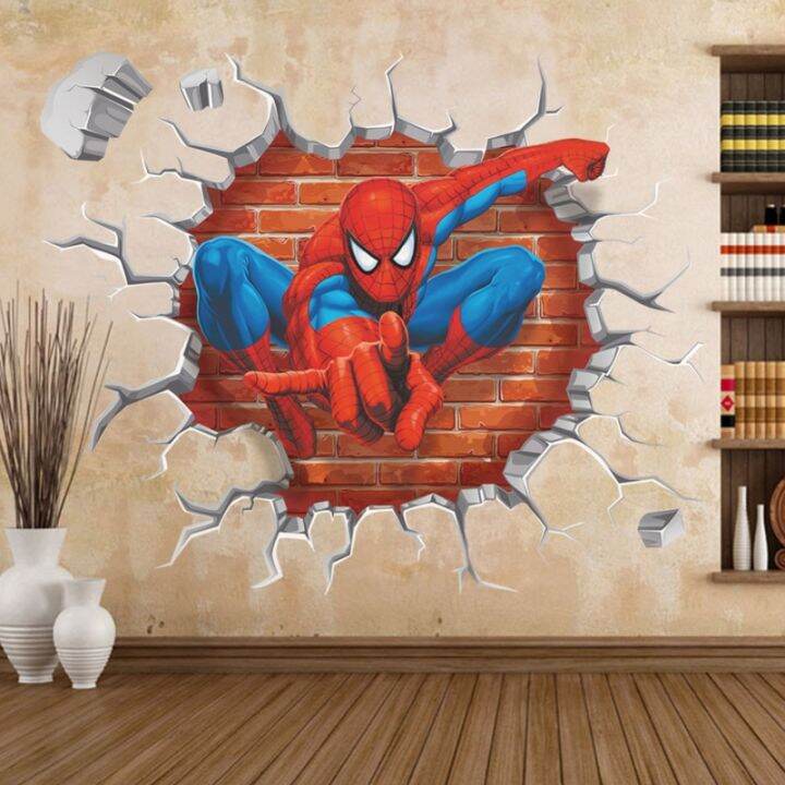 sale-nancarenko1977-3d-hole-ที่มีชื่อเสียงภาพยนตร์การ์ตูน-hero-spiderman-สติ๊กเกอร์ติดผนังสำหรับห้องพักเด็กของขวัญเด็กผ่าน-home-decor-ภาพจิตรกรรมฝาผนัง