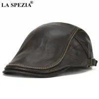 LA Special ฤดูใบไม้ร่วงฤดูหนาวหมวกแบนสำหรับชายสีน้ำตาลปรับ Duckbill หมวกชาย Cowhide หนังคลาสสิก High-End หมวกขับรถ