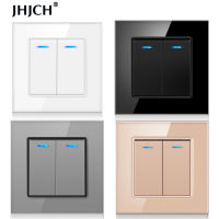 Jhjch Crystal Glass Panel 2 Gang 2 Way Pass Through On Off Light Switch Stair Wall Switch Switched With LED Indicator 16A