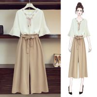 COD DSTGERTERERE 2023 new women chiffon two piece sets summer white blouse shirts and long pants outfits ladies elegant office set