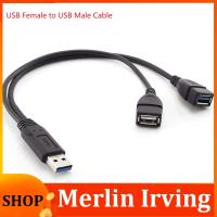 Merlin Irving Shop Dual USB Male  to USB 3.0 Female Extra Power Data Y Extension Cable Line Wire Connector Power Supply for Mobile