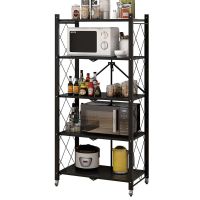 Free Installation 5 Layers Kitchen Shelf Floor Type Microwave Oven Rack Multi-layer Foldable Mobile with Wheels Storage Shelf