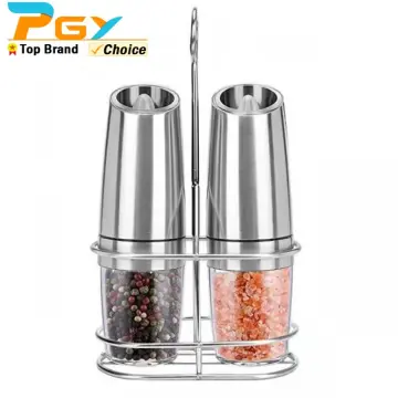 2PCS Automatic Electric Salt Spice Pepper Herb Mills Grinder Set with LED  Light