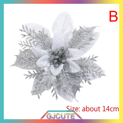 GJCUTE ดอกไม้คริสต์มาสประดิษฐ์ Glitter ดอกไม้ปลอม Merry Christmas Tree Decor