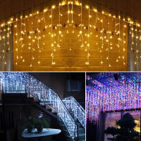 Christmas Garland LED Icicle Curtain String ไฟงานแต่งงานสวนกลางแจ้ง Street ตกแต่งโคมไฟวันหยุด Euus Plug