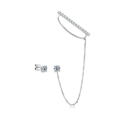 IOGOU Moissanite Tassel Earring Cuff D Color 5mm Piercing Stud Earring Simple Chain Clip Earrings Cuff 2023 Trendy Women Jewelry