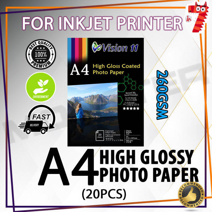 A4 High Glossy Photo Paper 260gsm (20pcs/pkt) Lazada