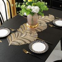 2023 New Table Mat Heat Resistant PVC Table Flag Hollow Out Bronzing Creative Iris leaf Nordic Light Luxury Wedding Decoration