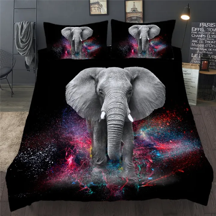 3D Elephant Duvet Cover Set Black Single Double Twin Full Bedding Set
