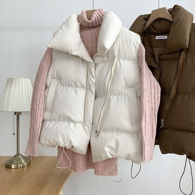 ZZOOI Fashion Autumn Winter Women Casual Loose Oversize Coat 2022 Harajuku Sleeveless Vests Jacket Warm Cotton Beige Outwear Clothes