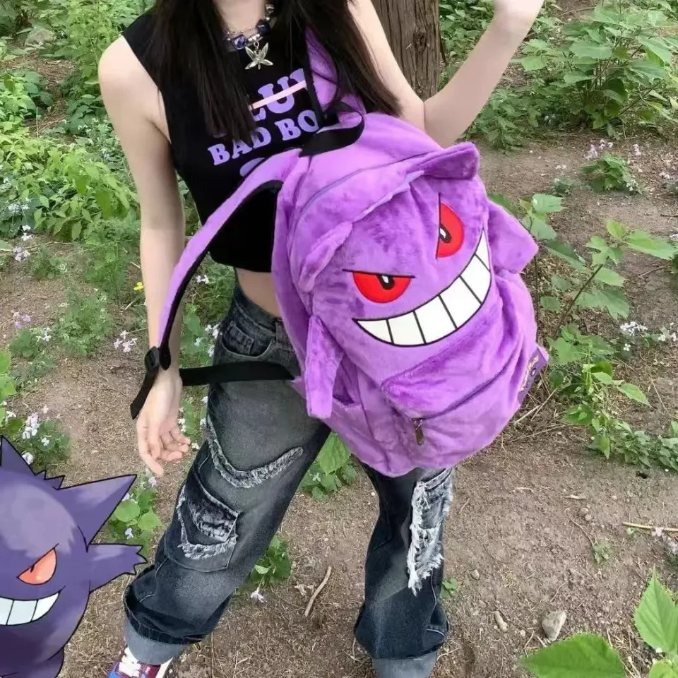 Cute Pokemon Backpack Kawaii Japanese Style Plush Bag Gengar Eevee Snorlax  Backpack Schoolbag Cosplay Props Fashion Gifts