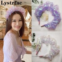 Lystrtac-Diadema brillante de sirena para mujer bandana de Color sólido lazo para el cabello accesorios para el cabello femenino