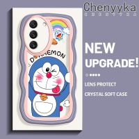 Chenyyka เคสสำหรับ Samsung S22 plus S22 special 5G เคสรูปโดราเอมอนน่ารักลายการ์ตูนใหม่ สี Macaron คลื่นขอบนุ่มเคสมือถือกันกระแทกแบบใสค