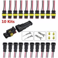 LANG 10 Kits 2 Pin Way Sealed Waterproof Electrical Wire Connector Plug Car Auto Sets