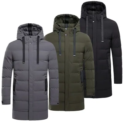 [COD] Cross-border foreign trade mens winter European and simple solid hooded mid-length coat
