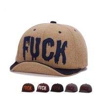 ⊙○ Korean version of high quality woolen warm color matching baseball cap men and women personality FUCK hip hop sun hat