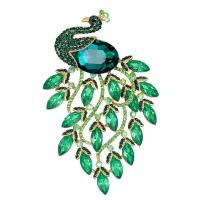 Luxury Green Crystal Peacock Brooches Women Enamel Rhinestone Big Bird Party Office Casual Animal Brooch Pins Gifts