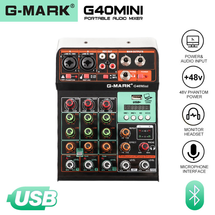 g-mark-g40mini-ที่ผสมเสียง-dj-แบบพกพาเพลงคอนโซล-usb-บลูทูธ48v-phantom-power-สำหรับ-pc-opname-zingen-webcast-สด-party