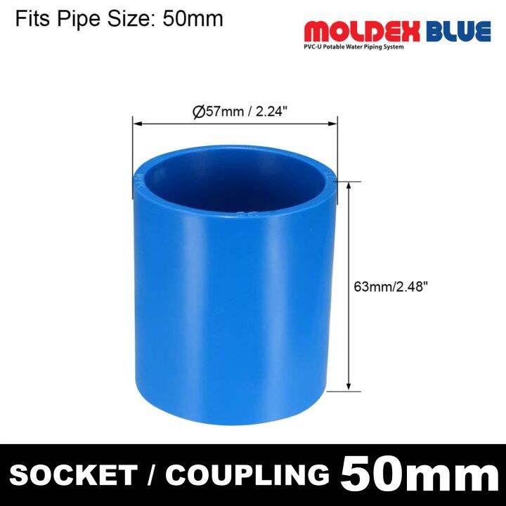 50mm PVC SOCKET / COUPLING MOLDEX BLUE PVCU POTABLE WATER PIPING