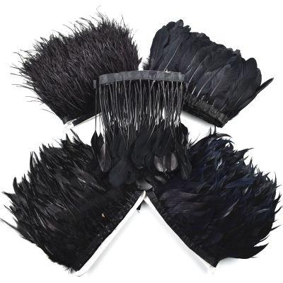 1Meters White Black Pheasant Feathers Fringe Trim Ribbon on Tape Turkey Ostrich Goose Marabou Sewing Trimmings Decor for Clothes