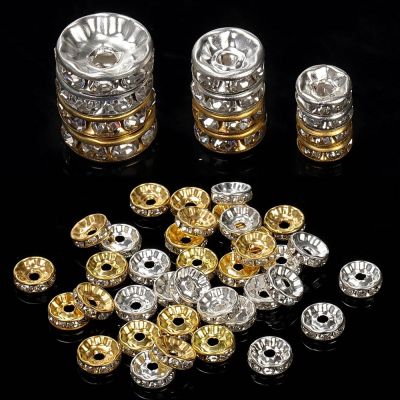 ┇ 100pcs 4/6/8/10mm Rhinestone Rondelles Spacers Czech Crystal Beads For DIY Jewelry Making Bracelet Necklace Beading Accessories