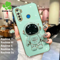 For Realme 7 Pro / Realme 7 / Realme 7i / Realme 6i / Realme 5 Pro / Realme 5 / Realme 5i / Realme 5s Astronaut Bracket Luxury Plating Gold Soft Phone Cases Cover
