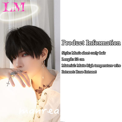 LM Black Men S Wigs 12 "Short Straight With Bangs Synthetic Wig For Women Male Boy Cosplay Anime Party Daily Costume Wig