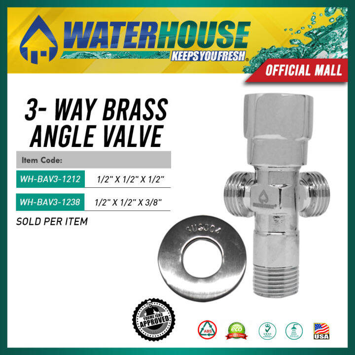 WATERHOUSE 3 Way Brass Angle Valve in Chrome Plated Body 1/2