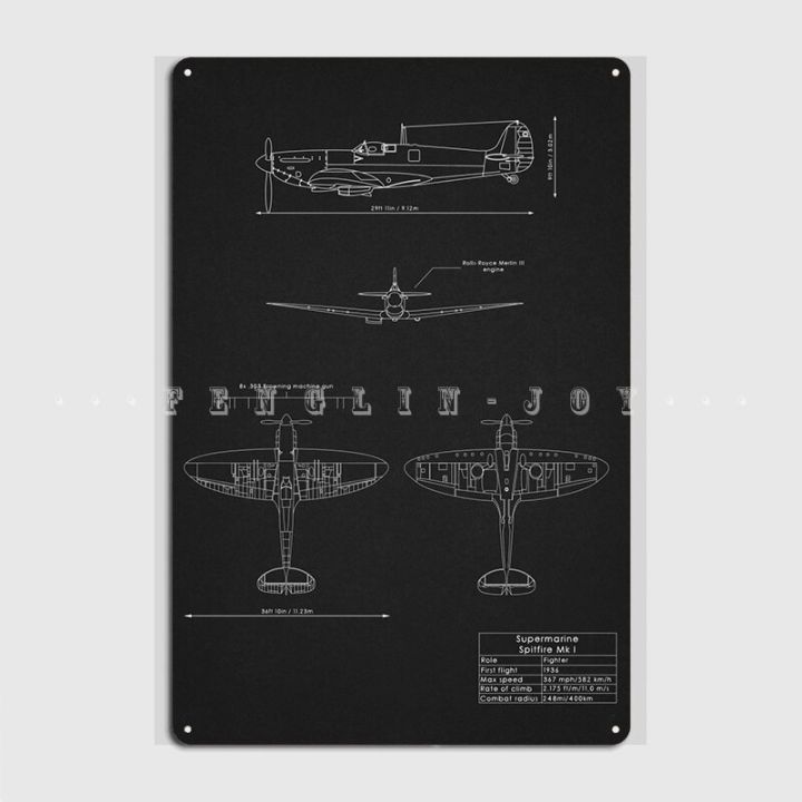 spitfire-mk-ฉันพิมพ์เขียวป้ายโลหะโรงหนังห้องครัวโรงภาพยนตร์โปสเตอร์-shots-โล่ดีบุกวินเทจ