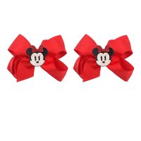 2Pcs/Lot New Disney Minnie 4.5"Ribbon Bow Hair Clips For Girls Crocodile Mouth Clip Party Cospaly DIY Hair Accessories