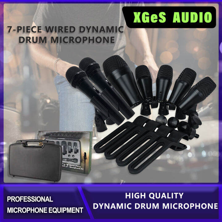 DRUMKIT 7 Drum 7Piece Wired Dynamic Drum Mic Kit Kick Bass, Tom/Snare