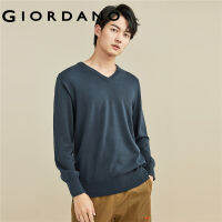 Giordano ผู้ชาย เสื้อสเวตเตอร์คอวีสีทึบผ้าฝ้ายหวี 18051604