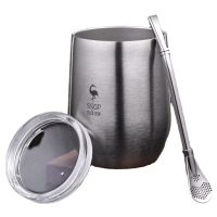 Yerba Mate Tea Cup Set Double-Wall 304 Stainless Coffee Cup Portable 12Oz Water Cup With Lid Straw Spoon Anti-Scald Teacup