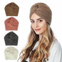 {BUSA Fashion Accessories} Boho ผู้หญิง Knot Bandanas ฤดูหนาวถัก WarmScarf 2022ฤดูใบไม้ร่วงฤดูหนาว Turban หมวก Cross Headscarf Hijab Underscarf หมวก