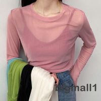 COD hjzfk0 BIGMALL Women Long Sleeve Mesh Tops with Solid Color Bottoming Casual Style Summer Clothing