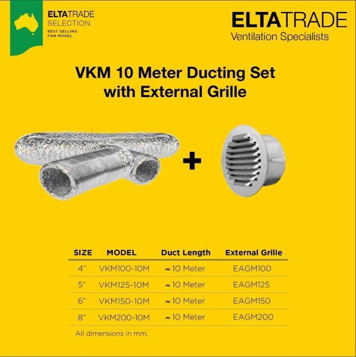 ELTA TRADE VKM200 8" External Grille with 10 Meters Flexible Ducting