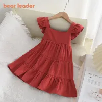 Bear Leader Baby Girls Dresses 2022 New Fashion Formal Dress Sleeveless Solid Color Skirt Stitching Casual Children Clothing