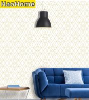 ✧﹍✵ HaoHome Golden Striped Self Adhesive Wallpaper Removable Hexagon Rhombus Peel and Stick Wallpaper for Wall Furniture Renovation