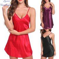 คนรักการ®ผู้หญิงเซ็กซี่สีทึบ V คอ Nightdress Plus ขนาด Mini Slip ชุดนอน Nightwear