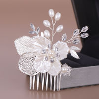 【CW】WhiteGold Color Flower Crystal Hair Comb with Pearls Handmade Decor Leaf Hairpins Clips Bridal Wedding Hair Accessories