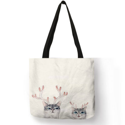 Watercolor Hand Painted Tote Bags Floral Cute Cat Print Shoulder Bag For Women Lady Office Handbag Daily Casual Shopping Bags
