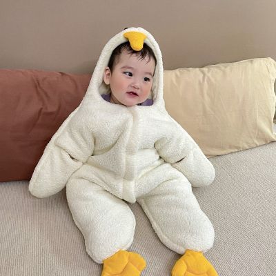 New Winter Baby Clothes Infant Fleece Thick Goose Blanket Sleepwear Newborn Thick Warm Hooded Jumpsuits