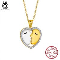 ORSA JEWELS Real 925 Silver Kiss Pendant Necklace Rhodium &amp; Gold Plated Women Heart Necklace Unique Gift For Better Half SN288