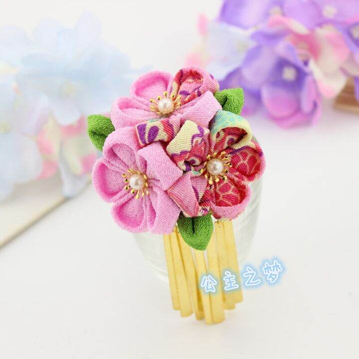 สไตล์ญี่ปุ่น-sakura-crape-kanzashi-เครื่องประดับผม-wisteria-tassels-ดอกไม้สีแดงสีชมพู-kimono-yukata-hairpin-อุปกรณ์เสริม-handmade