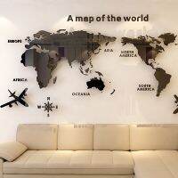 ▧ World Map Wall 3D Acrylic Wall Stickers Three-dimensional Mirror Stickers Bedroom Office Background Wall Decoration Stickers